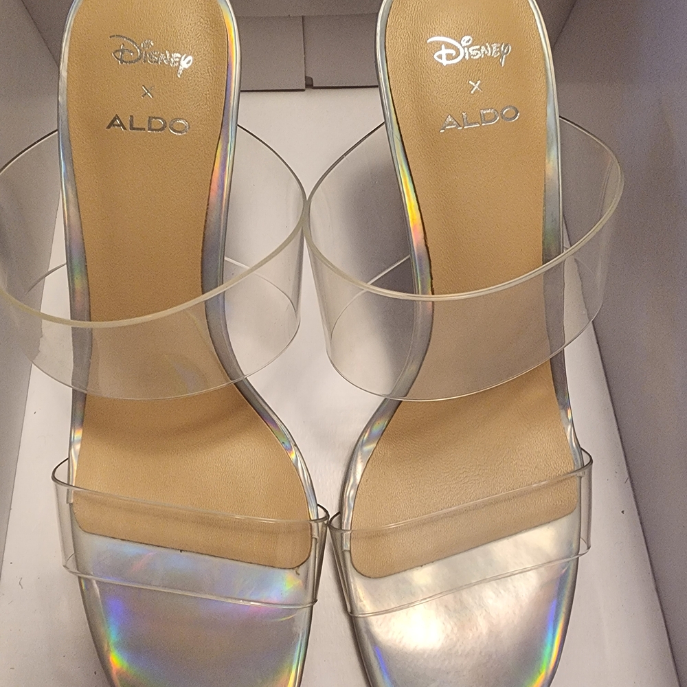 BRAND NEW Aldo Silver Holographic Heels with Clear Straps